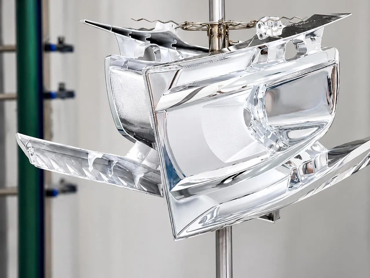 Vacuum metallization plating line for chrome-finish molded parts