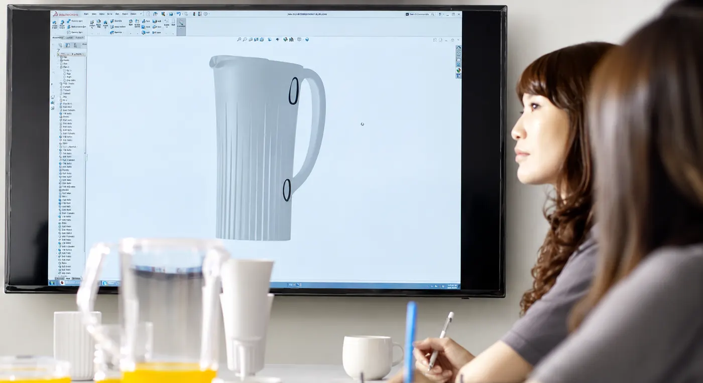 Engineer reviewing production-ready CAD geometry for an injection molded part